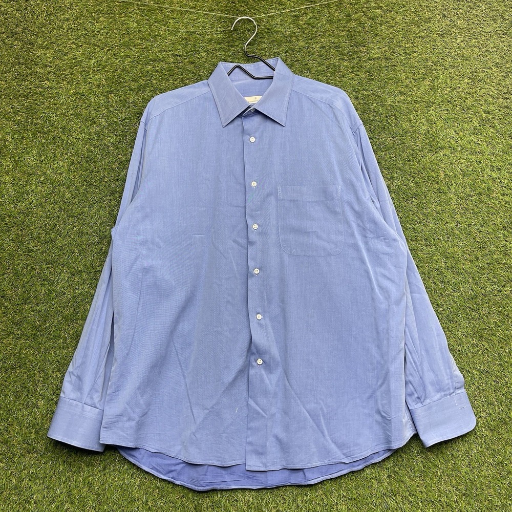 Ermenegildo Zegna Shirt Mens Large Blue Dress French Cuff Formal Business Preppy